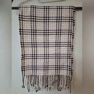 Charter Club Scarf 100% Cashmere Neutral Plaid Fringe One Size